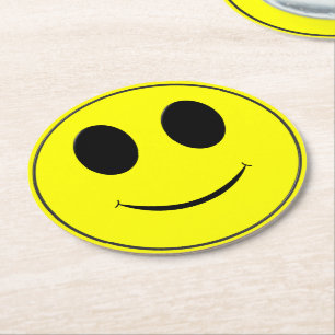 Big Yellow Happy Face Paper Drink Coasters Ronde Kartonnen Onderzetter