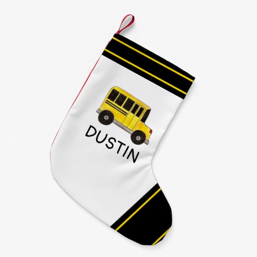 Big Yellow School Bus Driver Transport Kleine Kerstsok (Voorkant (Hangend))