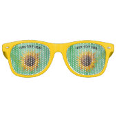 Big Yellow Sunflowers with Fancy Petals on Green Retro Zonnebril (Voorkant)