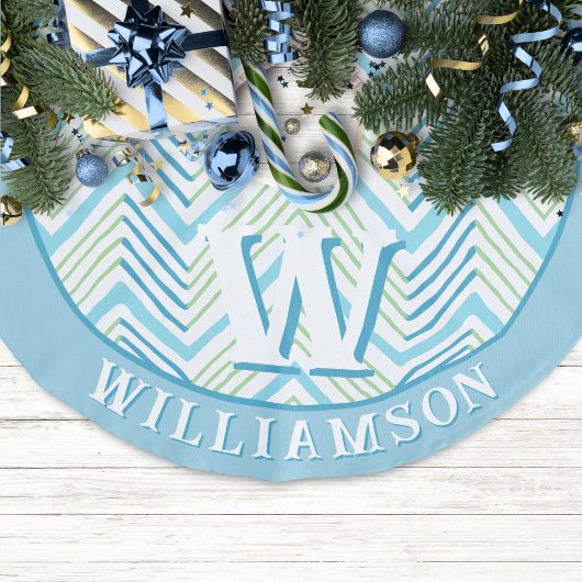 Big Zag Chevron in Green + Aqua Personalized Imitatie Linnen Kerstboom Kleed