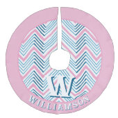 Big Zag Chevron in Pink + Aqua Personalized Imitatie Linnen Kerstboom Kleed (Voorkant)