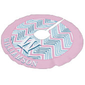 Big Zag Chevron in Pink + Aqua Personalized Imitatie Linnen Kerstboom Kleed (Gekanteld)