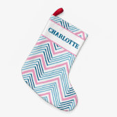 Big Zag Chevron in Pink + Aqua Personalized Kleine Kerstsok (Voorkant (Hangend))