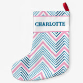 Big Zag Chevron in Pink + Aqua Personalized Kleine Kerstsok (Achterkant)