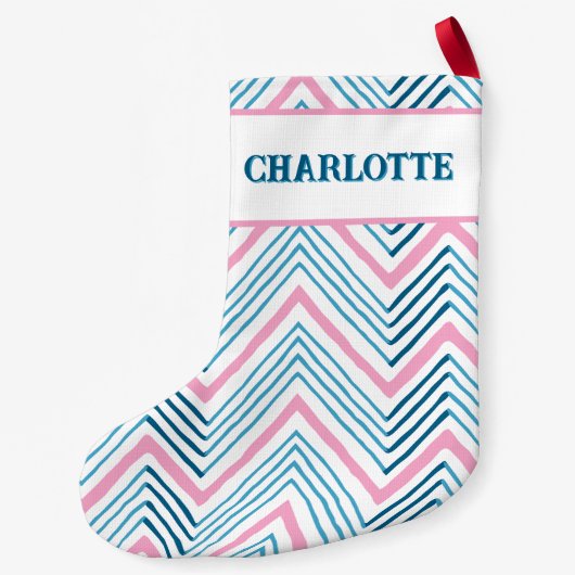 Big Zag Chevron in Pink + Aqua Personalized Kleine Kerstsok (Achterkant)
