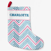 Big Zag Chevron in Pink + Aqua Personalized Kleine Kerstsok (Voorkant)