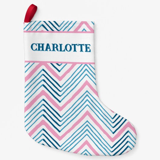 Big Zag Chevron in Pink + Aqua Personalized Kleine Kerstsok (Voorkant)