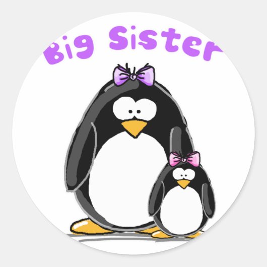 Big zus Penguin Ronde Sticker (Voorkant)