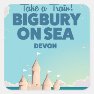 Bigbury on Zee Beach Devon Vintage  poster Vierkante Sticker