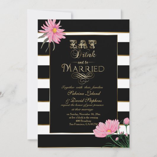 Bigdenroze Chrysanthemum Black White Stripes Kaart (Voorkant)