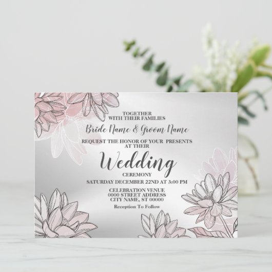 Bigdenroze witte bloemen Zilveren Waterverf Kaart (Staand voorkant)