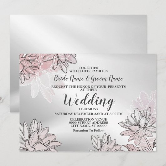 Bigdenroze witte bloemen Zilveren Waterverf Kaart (Voorkant / Achterkant)