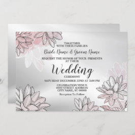 Bigdenroze witte bloemen Zilveren Waterverf Kaart