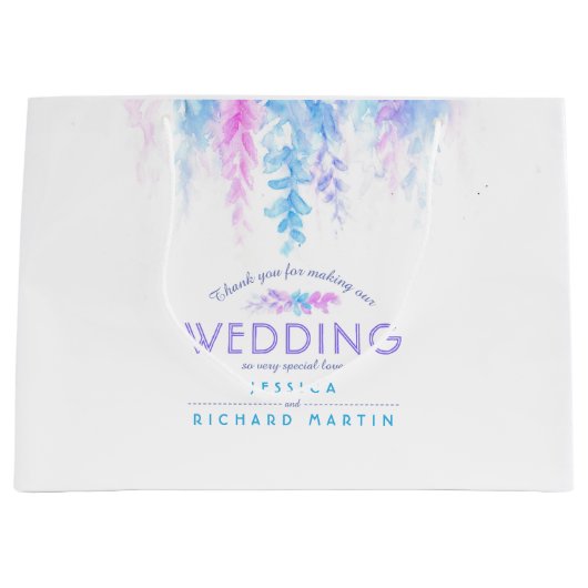 Bigende blauwe roze bloemen dank je grote cadeauta groot cadeauzakje (Voorkant)