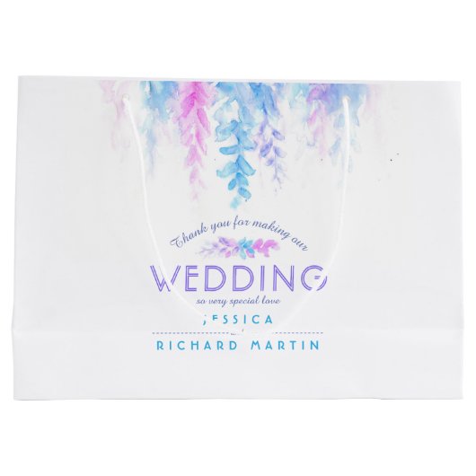 Bigende blauwe roze bloemen dank je grote cadeauta groot cadeauzakje (Achterkant)