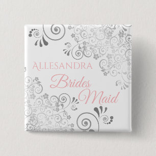 Bigende bruidsnaam Markering Roze & Grijze Vriende Vierkante Button 5,1 Cm