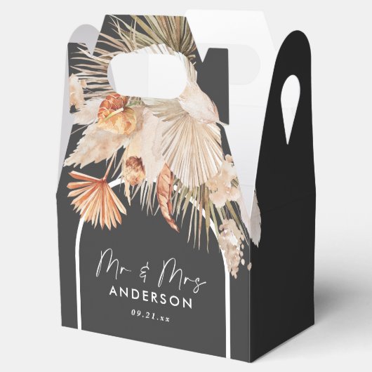 Bigende elegante natuurlijke botanische pamapgras bedankdoosjes (Geopend)