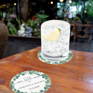 Bigende eucalyptus white de heer mrs hartscript ronde kartonnen onderzetter