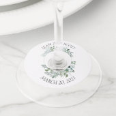 Bigende groene olievlek Botanische Leaves Marker Wijnglaslabel (Dichtbij)