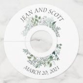 Bigende groene olievlek Botanische Leaves Marker Wijnglaslabel (Achterkant)