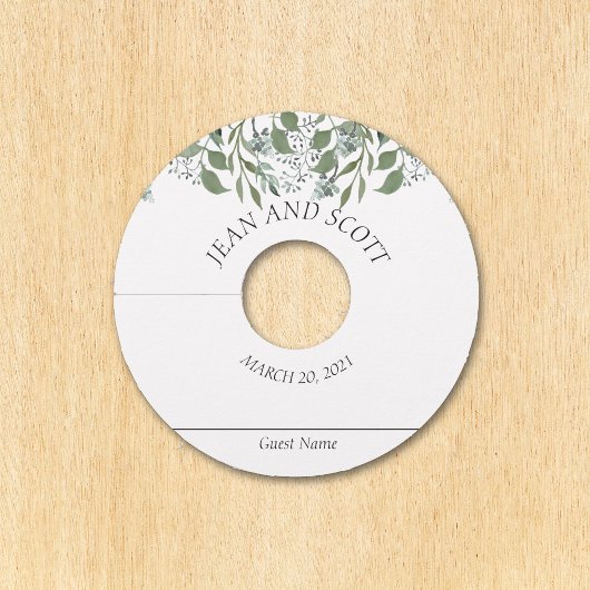 Bigende groene olievlek Botanische Leaves Marker Wijnglaslabel