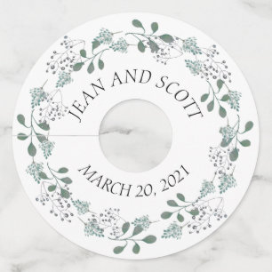 Bigende groene olievlek Botanische Leaves Marker Wijnglaslabel