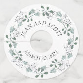 Bigende groene olievlek Botanische Leaves Marker Wijnglaslabel (Achterkant)