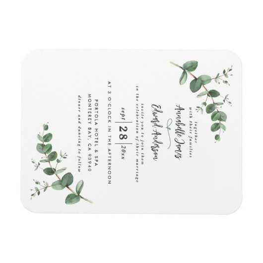 Bigende groenery Eucalyptus botanical script invit Magneet (Horizontaal)