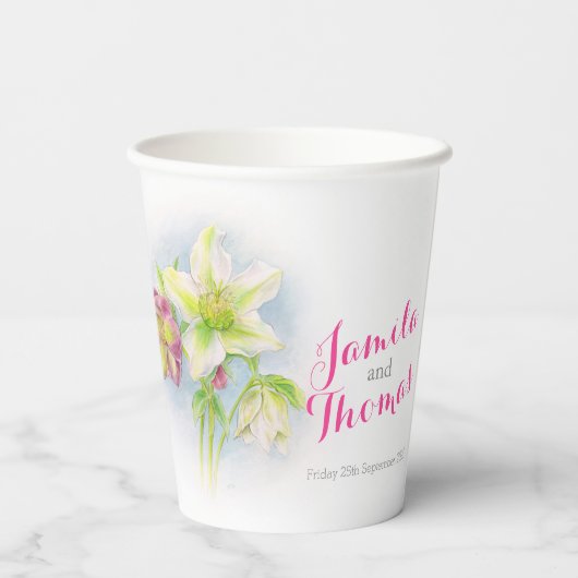 Bigende hellebores groene roze waterverf papieren bekers (Achterkant)