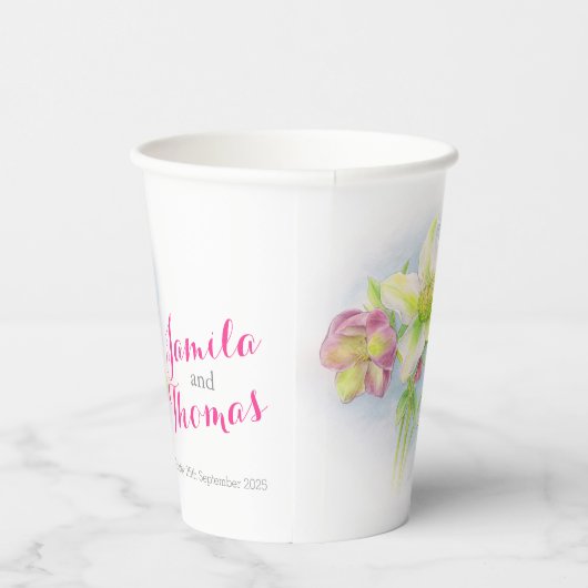Bigende hellebores groene roze waterverf papieren bekers (Rechts)