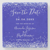 Bigende koninklijke blauwe glitter Save the Date Stenen Onderzetter (Voorkant)