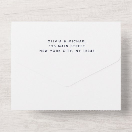 Bigende marineblauw Blush roze Floral All In One Uitnodiging (Achterkant)