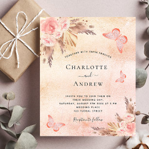 Bigende pampas gras blush boho uitnodiging briefkaart