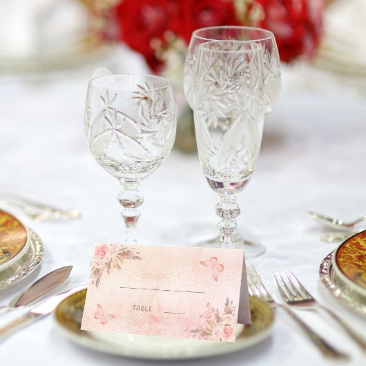 Bigende pampas gras blush roze vlinder plaatskaartje