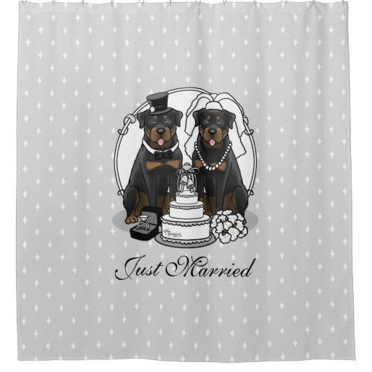 Bigende rottweilers Bride en Groom Dogs Cute Douchegordijn (Voorkant)