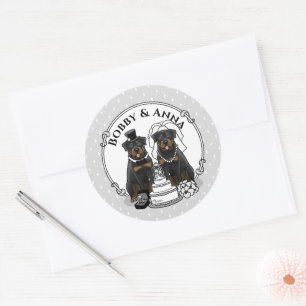 Bigende rottweilers Bride en Groom Dogs Cute Ronde Sticker