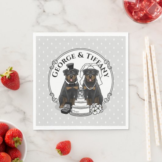 Bigende rottweilers Bride en Groom Dogs Cute Servet (Insitu)