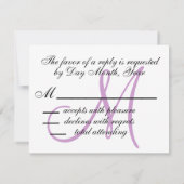 Bigende RSVP Card Monogram Names Paars Front (Achterkant)