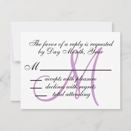 Bigende RSVP Card Monogram Names Paars Front (Achterkant)