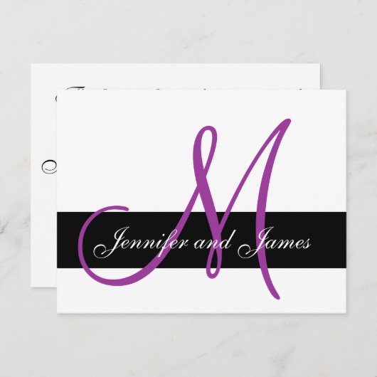 Bigende RSVP Card Monogram Names Paars Front (Voorkant / Achterkant)