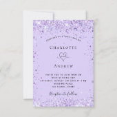 Bigende violet lavender glitter script kaart (Voorkant)