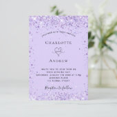Bigende violet lavender glitter script kaart (Staand voorkant)