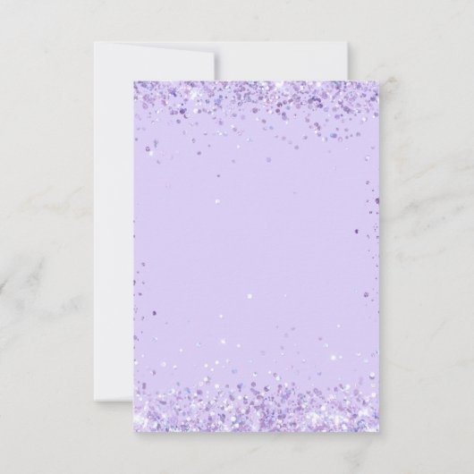 Bigende violet lavender glitter script kaart (Achterkant)
