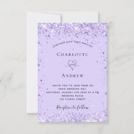 Bigende violet lavender glitter script kaart