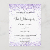 Bigende violet lavender glitter script uitnodiging briefkaart (Voorkant)