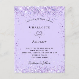 Bigende violet lavender glitter script uitnodiging briefkaart