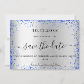 Bigende zilverroyal blauwe elegant save the date (Voorkant)