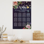 Bigende zitplaatskaart Floral Paarse String Lights Poster (Keuken)