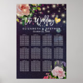 Bigende zitplaatskaart Floral Paarse String Lights Poster (Voorkant)