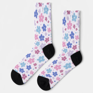 Bigender Pride Bloemen Doodle Roze Blauwe Lavendel Sokken